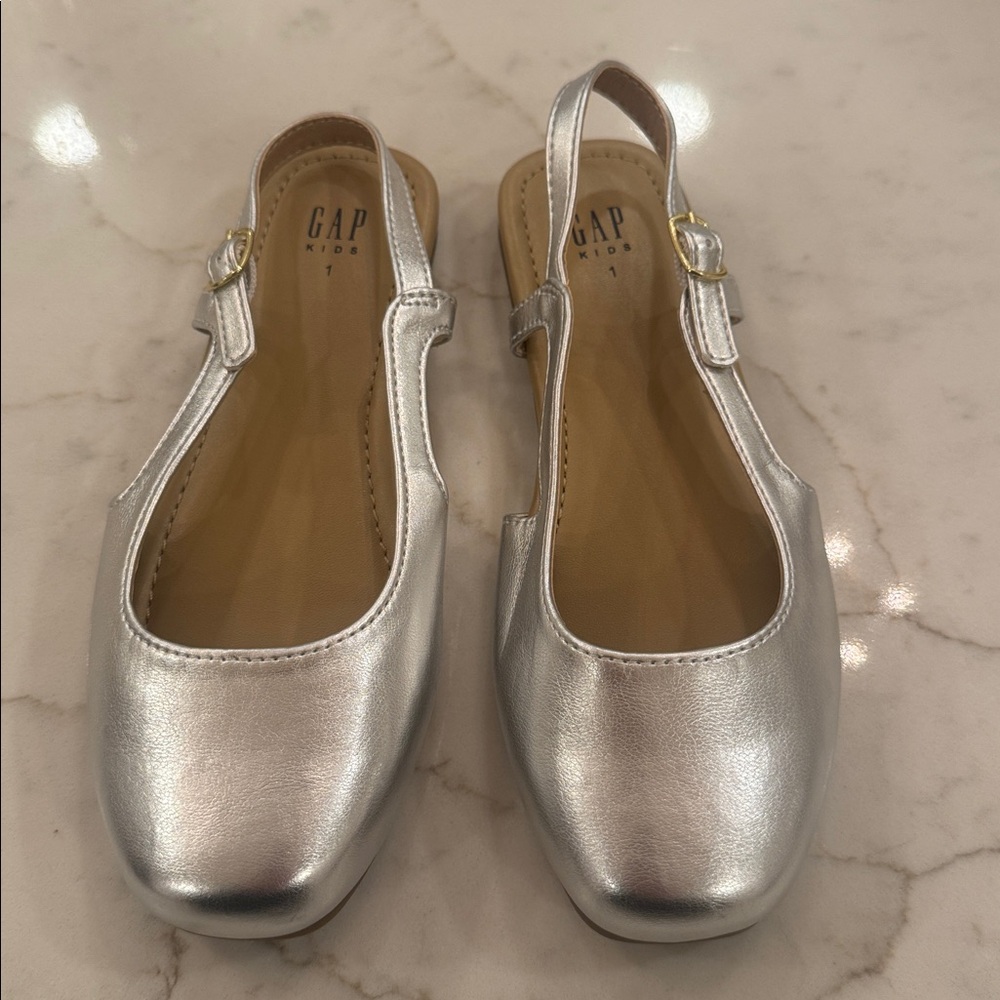 GAP Kids Metallic Silver Slingback Ballet Flats NWOT